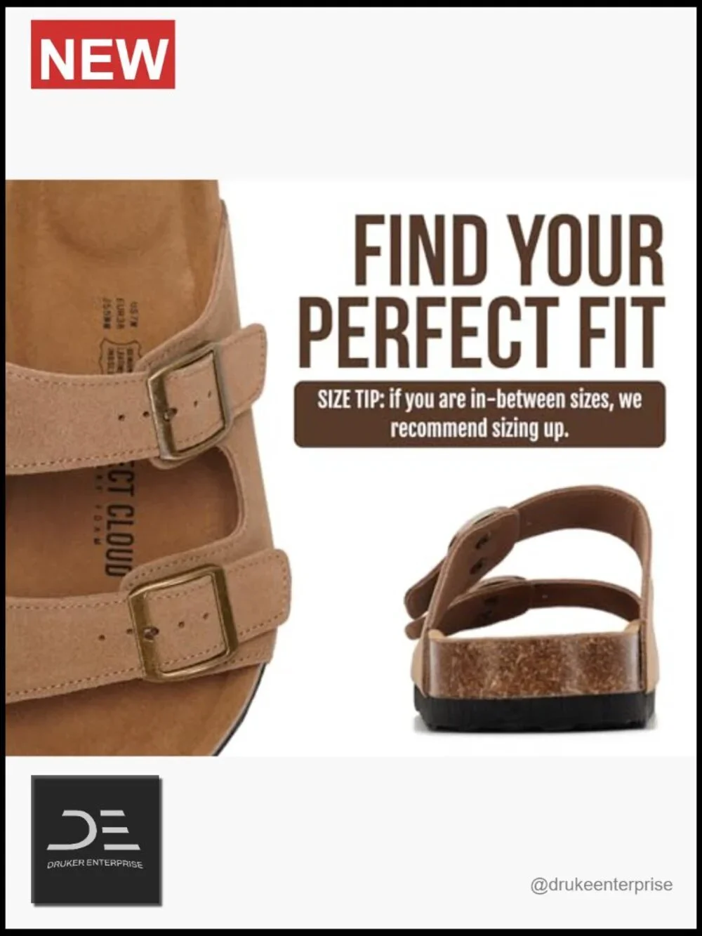 Genuine Leather Slide Sandals with Memory Foam Cork Footbed Arch Support